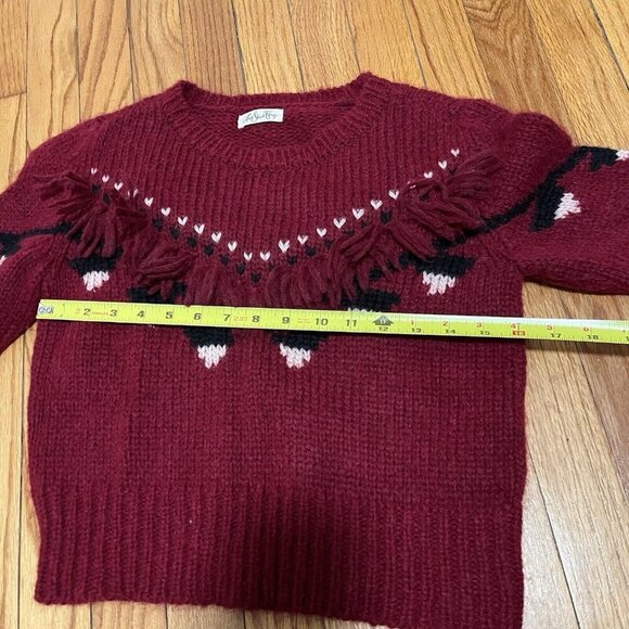 LoveShackFancy Atlas Fringe Crop Red Baby Alpaca Wool Blend Sweater Size Small - Picture 8 of 9